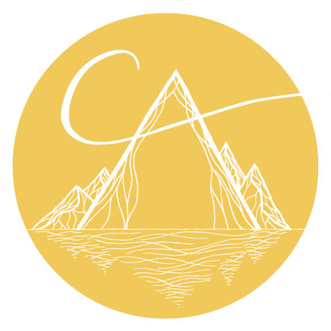 Celebrate Again Logo - image of mountains and water reflecting with a C crossing through the top of a mountain to symbolize Celebrete Again