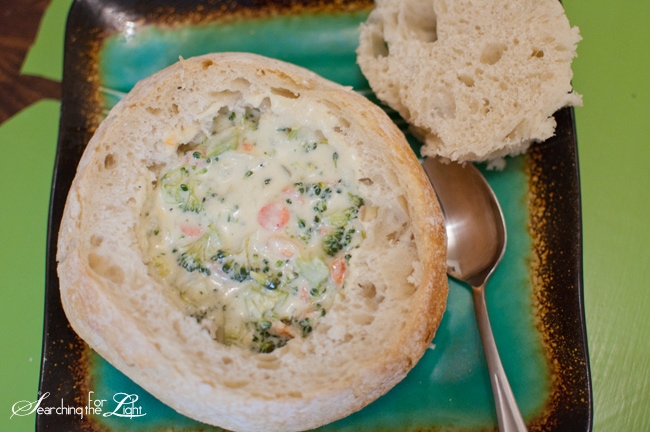 Panera Bread's Broccoli Cheese Soup with bread bowl Recipe photo