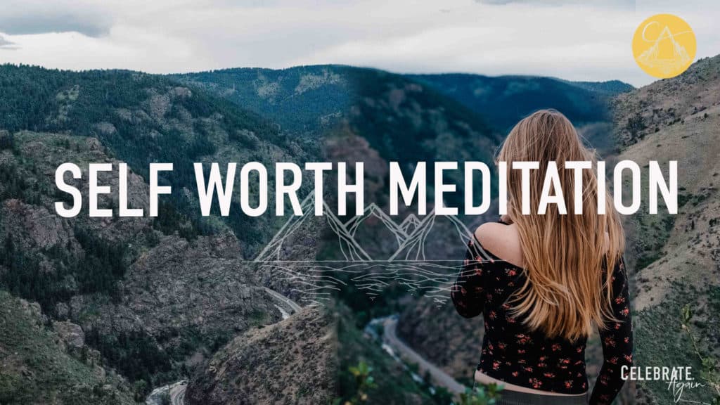 "self worth meditation" emmy standing on a cliff edge over looking the mountains