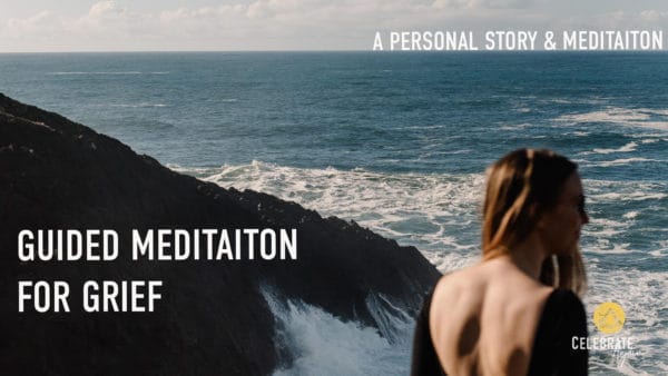 "guided meditation for grief a personal story and meditation" photo of Emmy standing on the edge of a beach side cliff