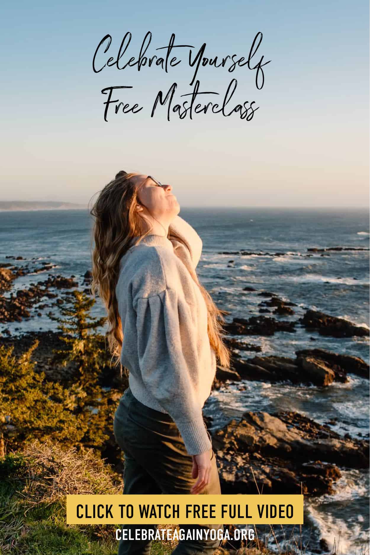 "celebrate yourself free masterclass click to watch video" emmy standing on edge of oregon cliffside