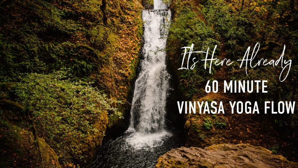 "It’s Here Already 60 Minute Vinyasa Yoga Flow" view of a waterfall
