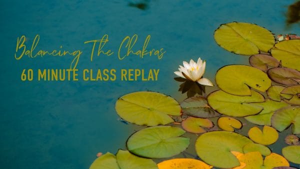 "balancing the chakras 60 minute class replay" view of a white lotus on a blue water