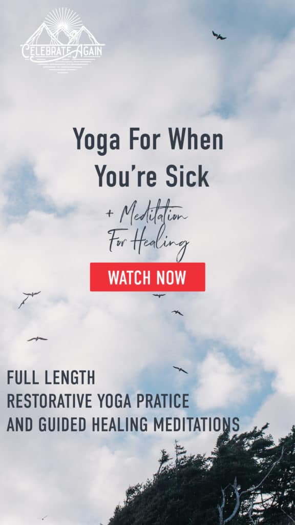 "Yoga For When You’re Sick + Meditation for healing Full Length Restorative Yoga Pratice And Guided Healing Meditations" birds flying in the sky with trees blowing to the side to the right of the image