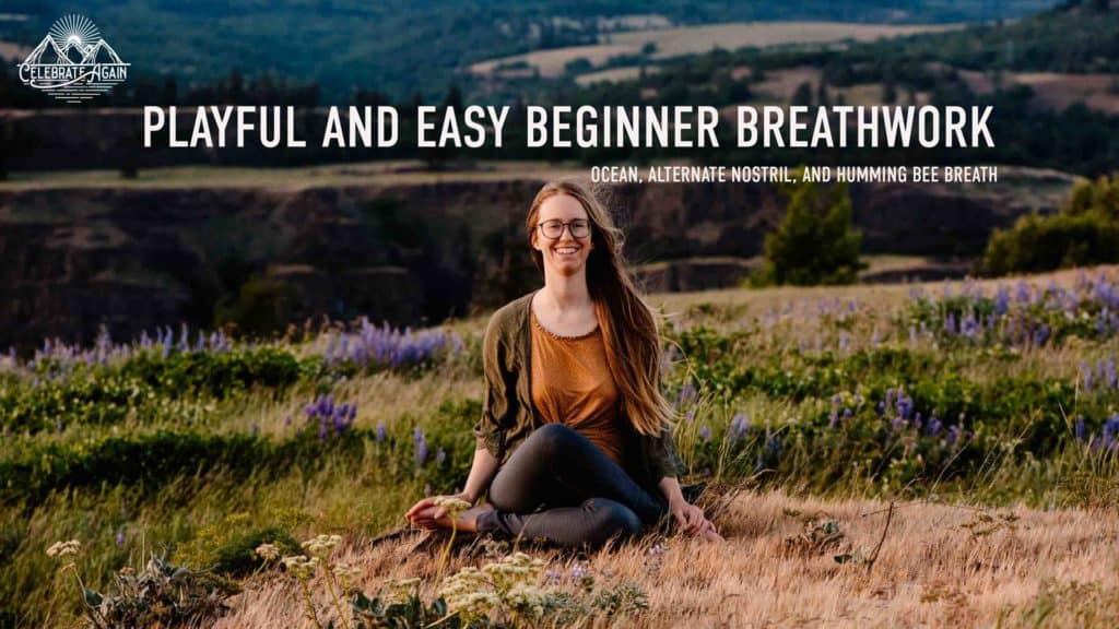 "playful and easy beginner breathwork" Lumalia sitting in a yoga pose smiling