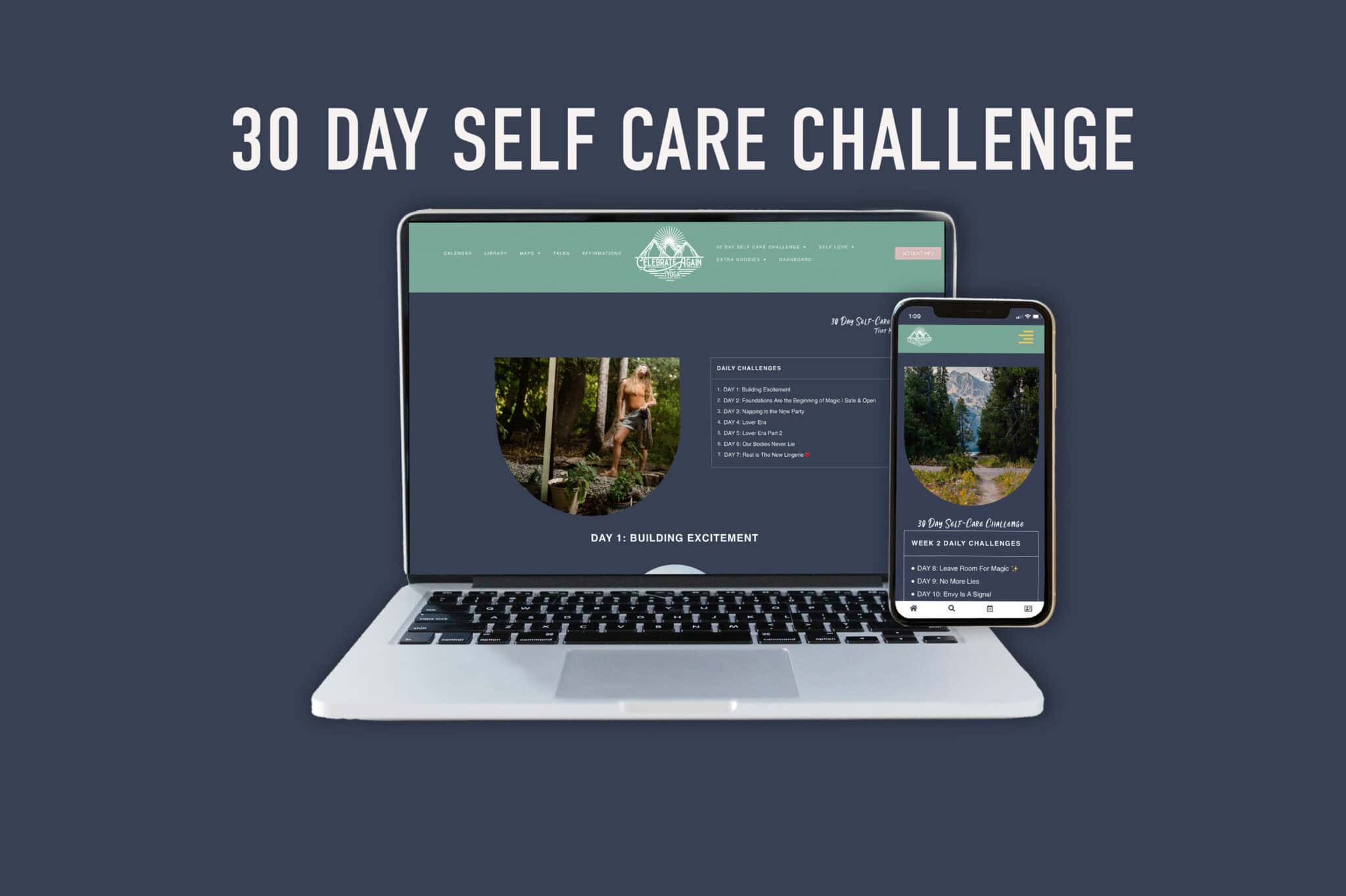 30 day self care challenge inside a laptop and phone