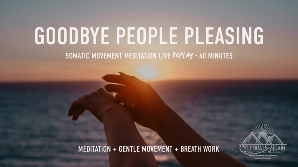 "goodbye people pleasing Somatic movement meditation live replay - 40 Minutes, Meditation + Gentle Movement + Breath Work" hands by an ocean sunset